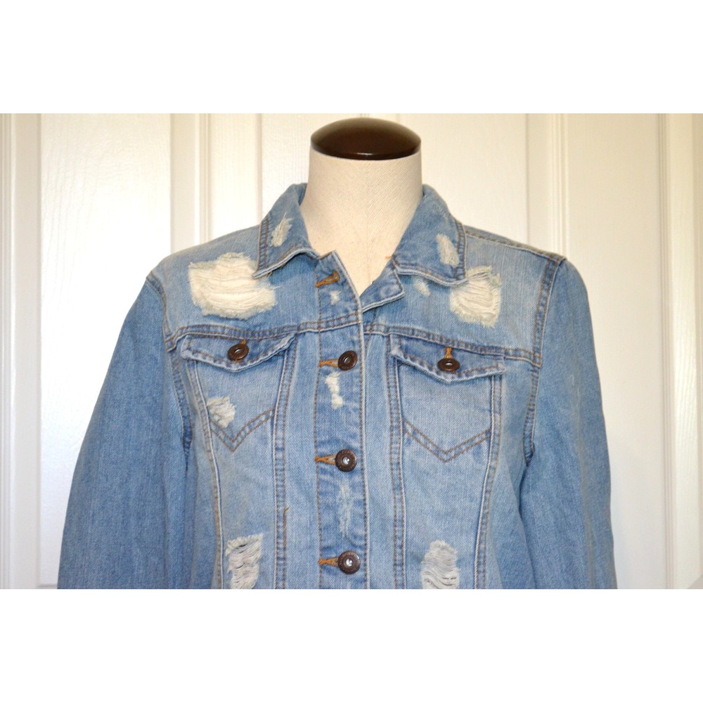 =====Highway Jeans Blue Distressed Denim Jean Crop Jacket‎ Women's Size M Nwt's - Picture 2 of 16